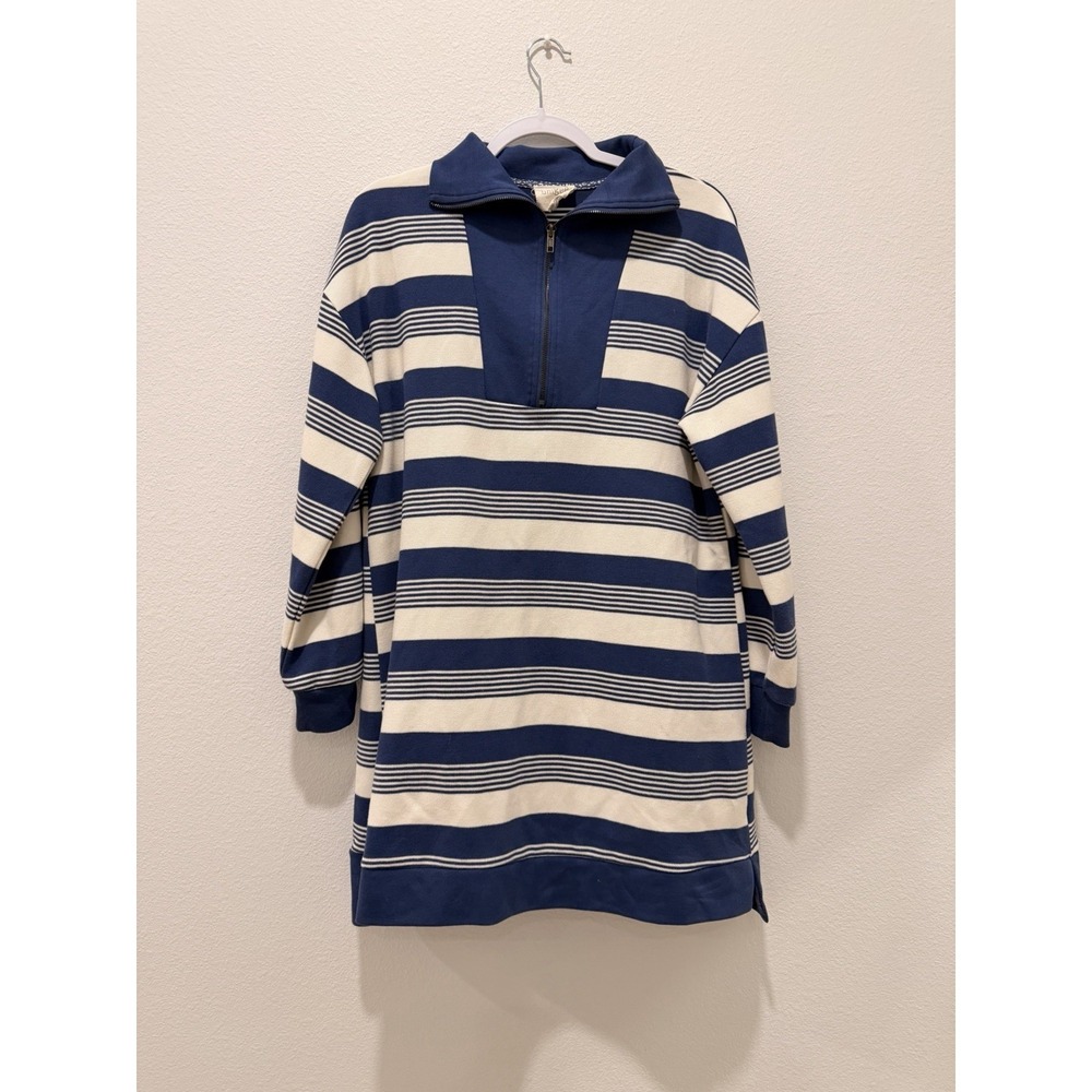 UMGEE White and Blue Big Stripe Tunic Dress  With Collar Size Large